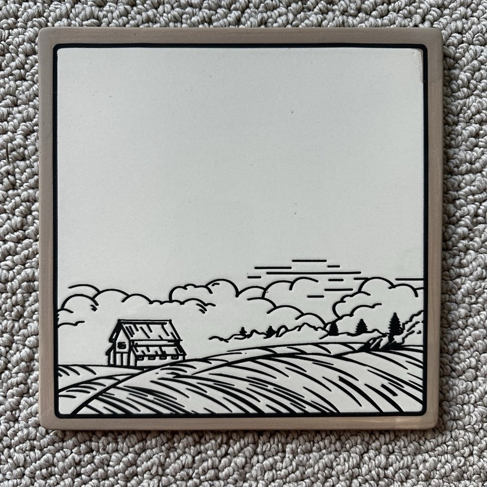 Red Shed Trivet‎ Farmhouse Barn and Field 7.5" Square Cork Backed Ceramic New